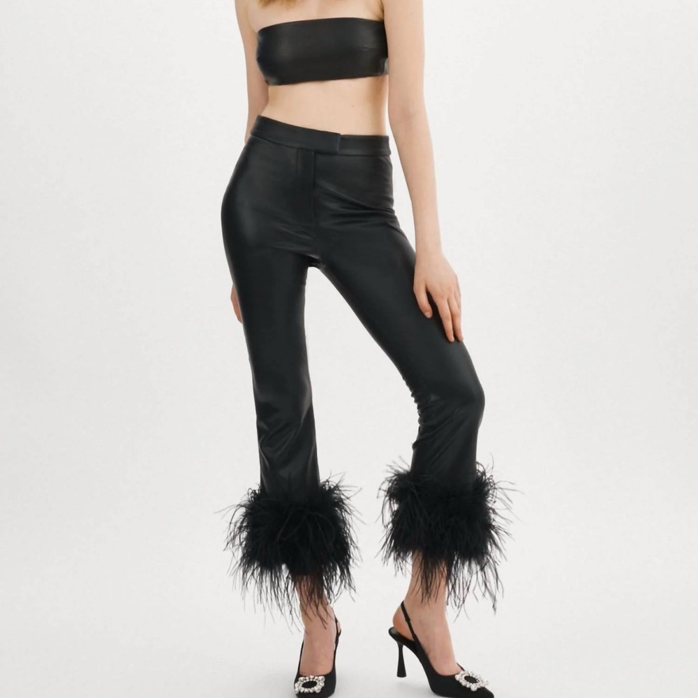PAGETTA | FEATHER TRIMMED TROUSERS leather